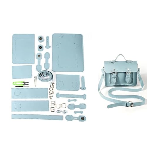 MZSKLW DIY-Ledertaschen-Bausatz DIY handgemachte Tasche Hand Nähen mit Nähwerkzeugen Umhängetasche Zubehör Pu Leder verstellbar Herstellungsset Handgefertigte(Blue-01) von MZSKLW