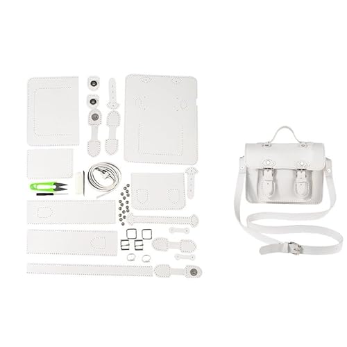 MZSKLW DIY-Ledertaschen-Bausatz DIY handgemachte Tasche Hand Nähen mit Nähwerkzeugen Umhängetasche Zubehör Pu Leder verstellbar Herstellungsset Handgefertigte(White) von MZSKLW