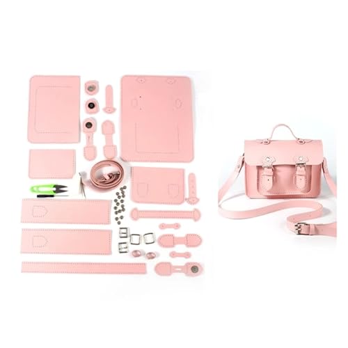 MZSKLW DIY-Ledertaschen-Bausatz Handgemachte quadratische Tasche DIY Zubehör Tasche DIY Tasche Material Kit DIY Tasche Zubehör handgemachte Tasche Leder Geldbörse Herstellungsset Handgefertigte(Pink) von MZSKLW