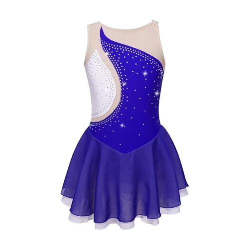 MZSKLW Eiskunstlauf-Kleid Eiskunstlaufkleid for Kinder, Mädchen, Strass, Netzstoff, Spleiß, ärmellos, Ballettkleid, Gymnastik, Trikot, Performance-Kostüme Figur-Eiskunstlauf-Kleid(Royal Blue B,16) von MZSKLW