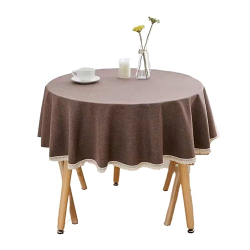 MZSKLW Runde Tischdecke 1PC Einfarbig Runde Tischdecke Mit Spitze Baumwolle Leinen Tischdecke Hochzeit Esszimmer Tee Tisch Dekoration Abdeckung Tischdecke Outdoor(Dark Brown,Round Diameter 120cm) von MZSKLW