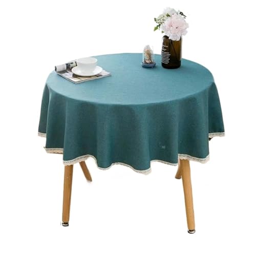 MZSKLW Runde Tischdecke 1PC Einfarbig Runde Tischdecke Mit Spitze Baumwolle Leinen Tischdecke Hochzeit Esszimmer Tee Tisch Dekoration Abdeckung Tischdecke Outdoor(Green,Round Diameter 140cm) von MZSKLW