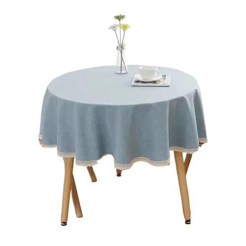 MZSKLW Runde Tischdecke 1PC Einfarbig Runde Tischdecke Mit Spitze Baumwolle Leinen Tischdecke Hochzeit Esszimmer Tee Tisch Dekoration Abdeckung Tischdecke Outdoor(Light Blue,Round Diameter 120cm) von MZSKLW