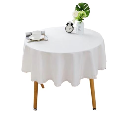 MZSKLW Runde Tischdecke 1PC Einfarbig Runde Tischdecke Mit Spitze Baumwolle Leinen Tischdecke Hochzeit Esszimmer Tee Tisch Dekoration Abdeckung Tischdecke Outdoor(White,Round Diameter 160cm) von MZSKLW