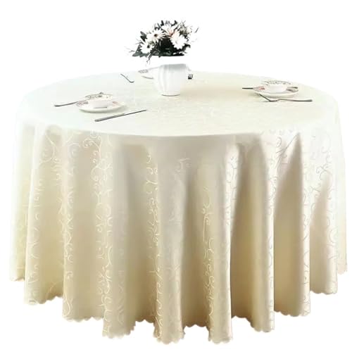 MZSKLW Runde Tischdecke Polyester-Tischdecke, Hotel-Hochzeitsbankett-Party-Dekoration, runde Tischdecken, Tischauflagen, Heimdekoration Tischdecke Outdoor(Beige White,220cm Round) von MZSKLW