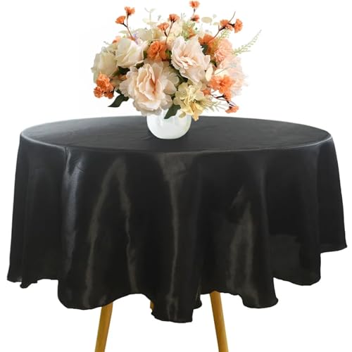 MZSKLW Runde Tischdecke Runde Satin-Tischdecke 57/90/120 Zoll Hochzeit Party Dekoration Tischdecke Restaurant Geburtstag Weihnachten Zuhause Tischdecke Tischdecke Outdoor(Black,Round 260cm-102inch) von MZSKLW