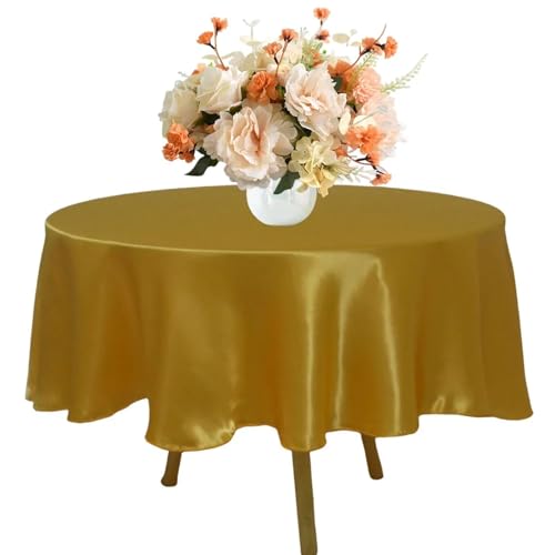 MZSKLW Runde Tischdecke Runde Satin-Tischdecke 57/90/120 Zoll Hochzeit Party Dekoration Tischdecke Restaurant Geburtstag Weihnachten Zuhause Tischdecke Tischdecke Outdoor(Gold,Round 275cm-108inch) von MZSKLW