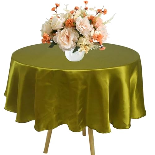 MZSKLW Runde Tischdecke Runde Satin-Tischdecke 57/90/120 Zoll Hochzeit Party Dekoration Tischdecke Restaurant Geburtstag Weihnachten Zuhause Tischdecke Tischdecke Outdoor(Green,Round 145cm-57inch) von MZSKLW