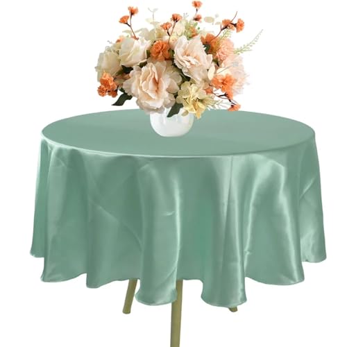 MZSKLW Runde Tischdecke Runde Satin-Tischdecke 57/90/120 Zoll Hochzeit Party Dekoration Tischdecke Restaurant Geburtstag Weihnachten Zuhause Tischdecke Tischdecke Outdoor(Green2,Round 180cm-71inch) von MZSKLW