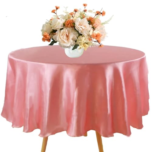 MZSKLW Runde Tischdecke Runde Satin-Tischdecke 57/90/120 Zoll Hochzeit Party Dekoration Tischdecke Restaurant Geburtstag Weihnachten Zuhause Tischdecke Tischdecke Outdoor(Peach,Round 335cm-132inch) von MZSKLW