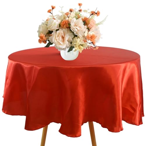 MZSKLW Runde Tischdecke Runde Satin-Tischdecke 57/90/120 Zoll Hochzeit Party Dekoration Tischdecke Restaurant Geburtstag Weihnachten Zuhause Tischdecke Tischdecke Outdoor(Red,Round 260cm-102inch) von MZSKLW