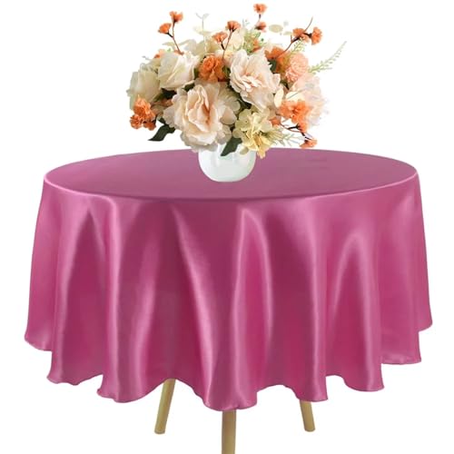 MZSKLW Runde Tischdecke Runde Satin-Tischdecke 57/90/120 Zoll Hochzeit Party Dekoration Tischdecke Restaurant Geburtstag Weihnachten Zuhause Tischdecke Tischdecke Outdoor(Rose,Round 145cm-57inch) von MZSKLW