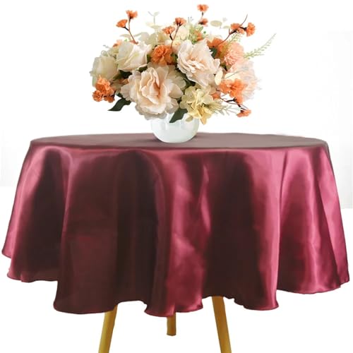 MZSKLW Runde Tischdecke Runde Satin-Tischdecke 57/90/120 Zoll Hochzeit Party Dekoration Tischdecke Restaurant Geburtstag Weihnachten Zuhause Tischdecke Tischdecke Outdoor(Wine Red,Round 240cm-94inch) von MZSKLW