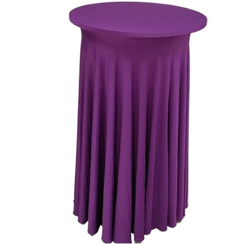 MZSKLW Runde Tischdecke Runde gerüschte elastische Spandex-Tischdecke, Stretch-Rock, Tischdecke, Cocktail-Tischwäsche, Hotel-Party, Hochzeitsdekoration Tischdecke Outdoor(Purple,80cmRoundx110cmHigh) von MZSKLW