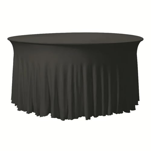 MZSKLW Runde Tischdecke Runde gerüschte elastische Spandex-Tischdecke, Stretch-Rock, Tischdecke, Cocktail-Tischwäsche, Hotel-Party, Hochzeitsdekoration Tischdecke Outdoor(Black,60cmRoundx110cmHigh) von MZSKLW