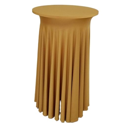 MZSKLW Runde Tischdecke Runde gerüschte elastische Spandex-Tischdecke, Stretch-Rock, Tischdecke, Cocktail-Tischwäsche, Hotel-Party, Hochzeitsdekoration Tischdecke Outdoor(Gold,122cmRoundx75cmHigh) von MZSKLW