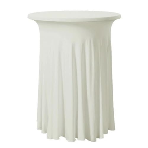 MZSKLW Runde Tischdecke Runde gerüschte elastische Spandex-Tischdecke, Stretch-Rock, Tischdecke, Cocktail-Tischwäsche, Hotel-Party, Hochzeitsdekoration Tischdecke Outdoor(Ivory,70cmRoundx110cmHigh) von MZSKLW