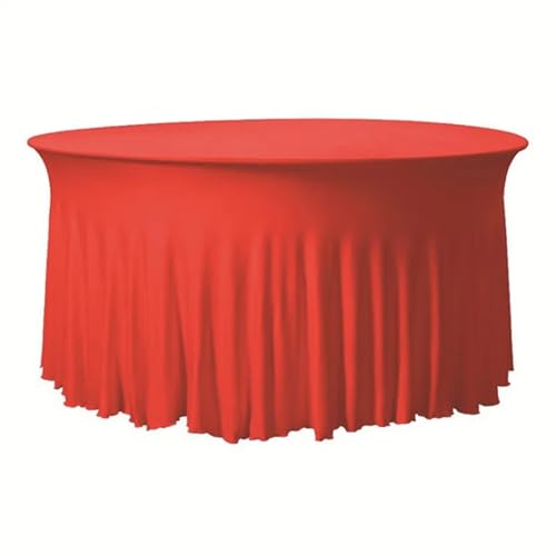 MZSKLW Runde Tischdecke Runde gerüschte elastische Spandex-Tischdecke, Stretch-Rock, Tischdecke, Cocktail-Tischwäsche, Hotel-Party, Hochzeitsdekoration Tischdecke Outdoor(Red,183cmRoundx75cmHigh) von MZSKLW