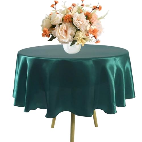 Runde Tischdecke Runde Satin-Tischdecke 57/90/120 Zoll Hochzeit Party Dekoration Tischdecke Restaurant Geburtstag Weihnachten Zuhause Tischdecke Tischdecke Outdoor(Dark Green,Round 180cm-71inch) von MZSKLW