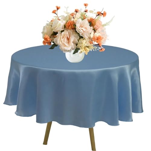 Runde Tischdecke Runde Satin-Tischdecke 57/90/120 Zoll Hochzeit Party Dekoration Tischdecke Restaurant Geburtstag Weihnachten Zuhause Tischdecke Tischdecke Outdoor(Light Blue,Round 335cm-132inch) von MZSKLW