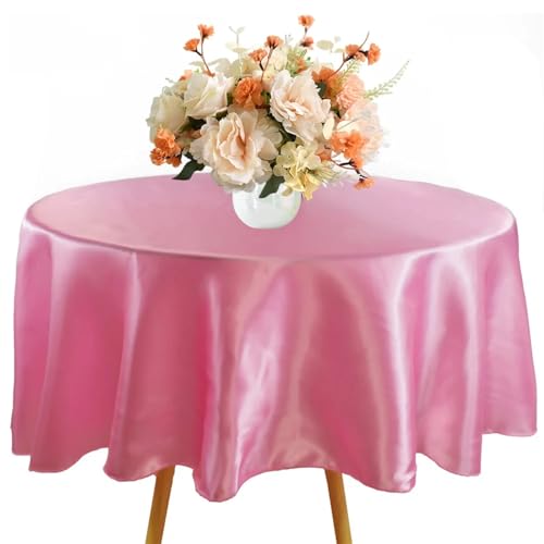 Runde Tischdecke Runde Satin-Tischdecke 57/90/120 Zoll Hochzeit Party Dekoration Tischdecke Restaurant Geburtstag Weihnachten Zuhause Tischdecke Tischdecke Outdoor(Light Pink,Round 305cm-120inch) von MZSKLW