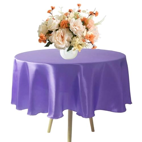 Runde Tischdecke Runde Satin-Tischdecke 57/90/120 Zoll Hochzeit Party Dekoration Tischdecke Restaurant Geburtstag Weihnachten Zuhause Tischdecke Tischdecke Outdoor(Light Purple,Round 145cm-57inch) von MZSKLW