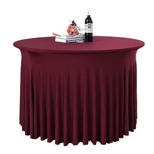 Runde Tischdecke Runde gerüschte elastische Spandex-Tischdecke, Stretch-Rock, Tischdecke, Cocktail-Tischwäsche, Hotel-Party, Hochzeitsdekoration Tischdecke Outdoor(Burgundy,90cmRoundx110cmHigh) von MZSKLW