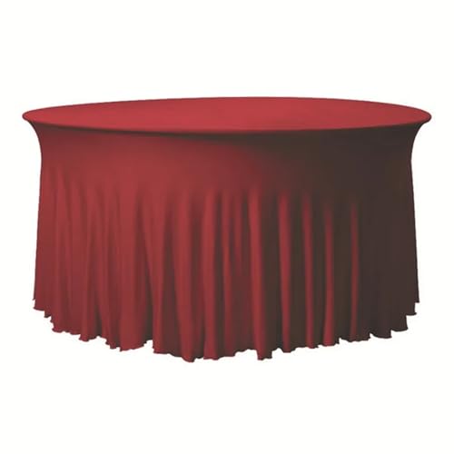 Runde Tischdecke Runde gerüschte elastische Spandex-Tischdecke, Stretch-Rock, Tischdecke, Cocktail-Tischwäsche, Hotel-Party, Hochzeitsdekoration Tischdecke Outdoor(Dark Red,152cmRoundx75cmHigh) von MZSKLW