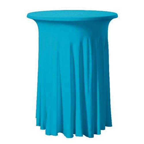 Runde Tischdecke Runde gerüschte elastische Spandex-Tischdecke, Stretch-Rock, Tischdecke, Cocktail-Tischwäsche, Hotel-Party, Hochzeitsdekoration Tischdecke Outdoor(Turquoise,60cmRoundx110cmHigh) von MZSKLW