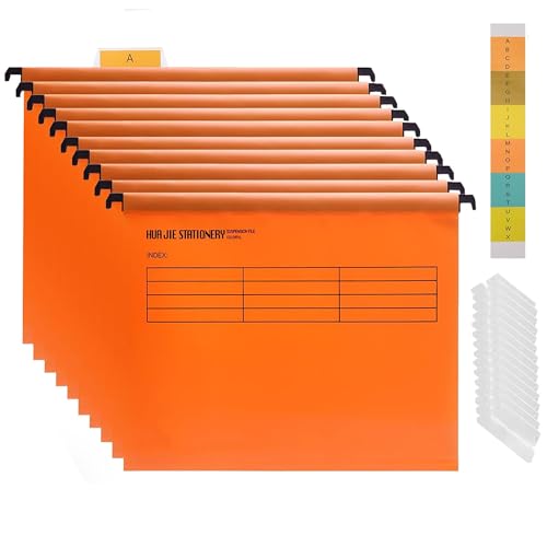 Hängemappen A4, 10 Stück Polypropylen Aktenschrank Hängemappen mit Tabs und Karteneinlagen für Schule Zuhause Arbeit Büro, mit Reitern, zum Aufhängen von Ordnern, Aufbewahrungsmappen(Orange) von MZSX