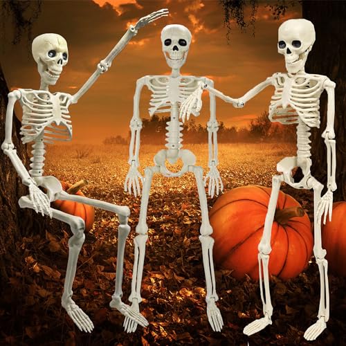 MZSX 3pcs Halloween Skelett, 40cm Skelett, mit beweglichen Gelenken, Realistische menschliche Knochen, für Yard Garten Rasen Haunted House Friedhof Requisiten Dekor, Halloween Party Dekorationen von MZSX