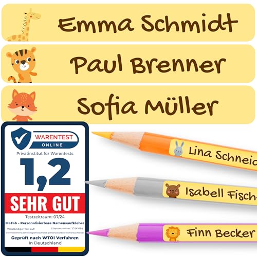 Personalisierbare Namensaufkleber für Kinder (120 Stk. 47x7 mm) - Wasserfeste Namensschilder für Gegenstände, Stifte & Textilien - Optimal für Kita, Kindergarten und Schule - Schöne Motive von MaFab Products