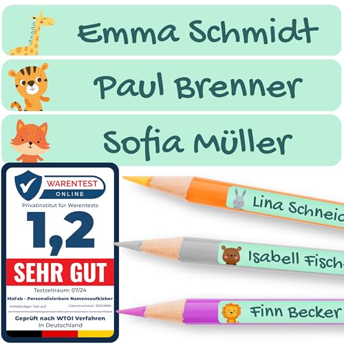 Personalisierbare Namensaufkleber für Kinder (120 Stk. 47x7 mm) - Wasserfeste Namensschilder für Gegenstände, Stifte & Textilien - Optimal für Kita, Kindergarten und Schule - Schöne Motive von MaFab Products