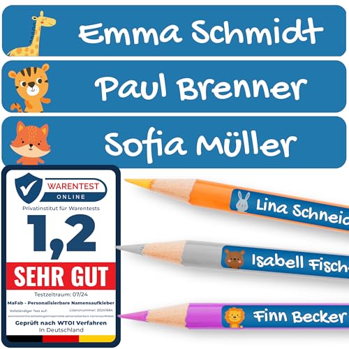 Personalisierbare Namensaufkleber für Kinder (120 Stk. 47x7 mm) - Wasserfeste Namensschilder für Gegenstände, Stifte & Textilien - Optimal für Kita, Kindergarten und Schule - Schöne Motive von MaFab Products