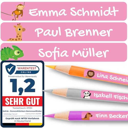 Personalisierbare Namensaufkleber für Kinder (120 Stk. 47x7 mm) - Wasserfeste Namensschilder für Gegenstände, Stifte & Textilien - Optimal für Kita, Kindergarten und Schule - Schöne Motive von MaFab Products