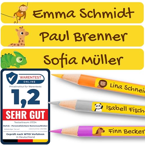 Personalisierbare Namensaufkleber für Kinder (120 Stk. 47x7 mm) - Wasserfeste Namensschilder für Gegenstände, Stifte & Textilien - Optimal für Kita, Kindergarten und Schule - Schöne Motive von MaFab Products