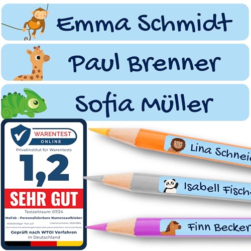 Personalisierbare Namensaufkleber für Kinder (120 Stk. 47x7 mm) - Wasserfeste Namensschilder für Gegenstände, Stifte & Textilien - Optimal für Kita, Kindergarten und Schule - Schöne Motive von MaFab Products