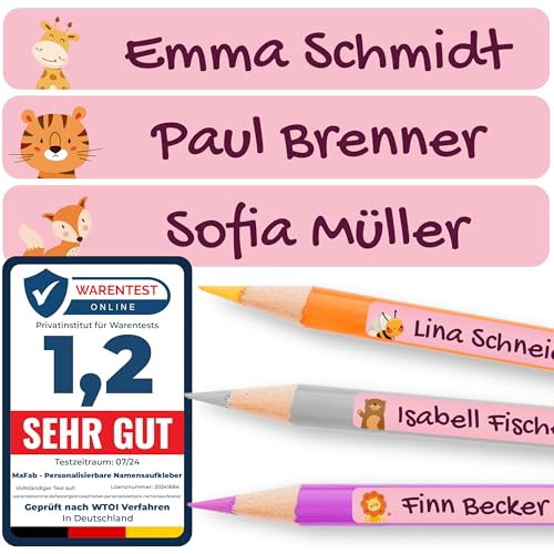 Personalisierbare Namensaufkleber für Kinder (120 Stk. 47x7 mm) - Wasserfeste Namensschilder für Gegenstände, Stifte & Textilien - Optimal für Kita, Kindergarten und Schule - Schöne Motive von MaFab Products