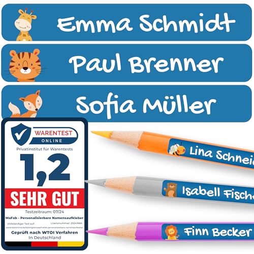 Personalisierbare Namensaufkleber für Kinder (120 Stk. 47x7 mm) - Wasserfeste Namensschilder für Gegenstände, Stifte & Textilien - Optimal für Kita, Kindergarten und Schule - Schöne Motive von MaFab Products