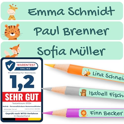 Personalisierbare Namensaufkleber für Kinder (60 Stk. 47x7 mm) - Wasserfeste Namensschilder für Gegenstände, Stifte & Textilien - Optimal für Kita, Kindergarten und Schule - Schöne Motive von MaFab Products