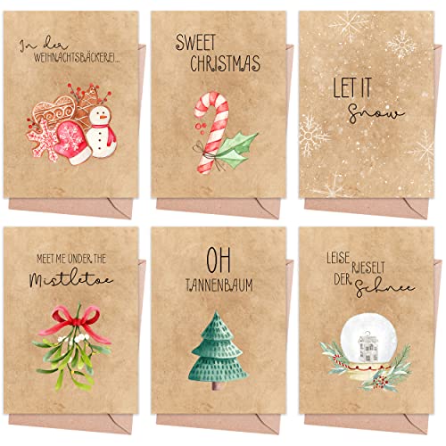 Weihnachtskarten mit Umschlag Set (12 Stück) - A6 Klappkarten für Weihnachten - Christmas Postkarte mit Umschlägen für deine Weihnachtsgrüße - Coole Weihnachtspostkarten mit und ohne Sprüche von MaFab Products