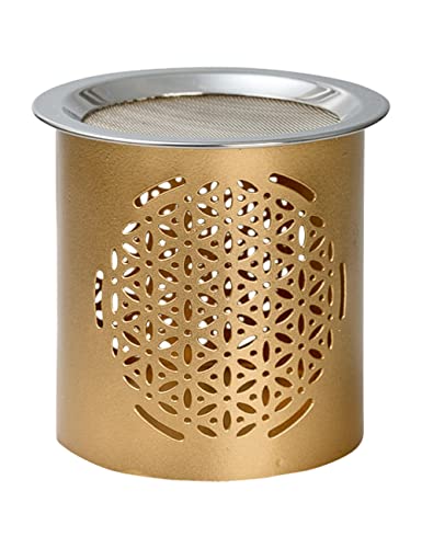 RÄUCHERSTÖVCHEN aus EISEN in GOLD mit BLUME DES LEBENS Motiv – Handgefertigt, Sieb für Räuchern mit TEELICHT, Aromatherapie STÖVCHEN, 8 cm Höhe – Ideal für Meditation, Duftöle & Spirituelle Atmosphäre von MaMeMi