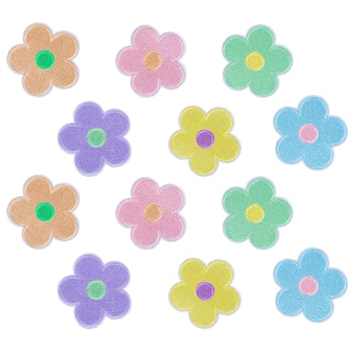 Mabor 12 Stück Bügelbilder Blumen Macaron Flicken zum Aufbügeln Kinder Blumen Patches zum Aufbügeln Blumen auf Textilien Flicken Blumen Bügelbilder Erwachsene für DIY Basteln Kleidung Jeans Taschen von Mabor