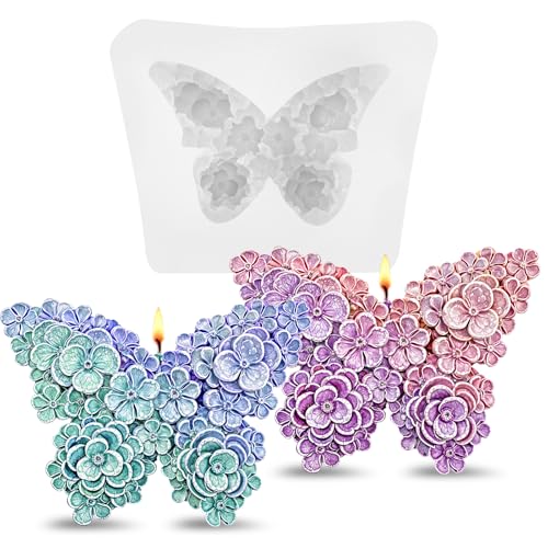 2 Stück Blume Schmetterling Silikonformen,Mabor Silikonformen Gießformen Schmetterlinge Silikonform Kerzen Formen Silikon Butterfly Epoxidharz Formen Kerzen Silikonformen für DIY Kerzen von Mabor