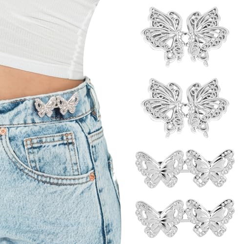 4 Sets Schmetterling Knöpfe Hosen Enger Machen Clip,Mabor Jean Hosenbund Enger Machen Verstellbaren Taillenstraffer Jeansknöpfe für Lose Jeans Schmetterling Nagelfreie Jeans Knopfnadeln für Hosen von Mabor