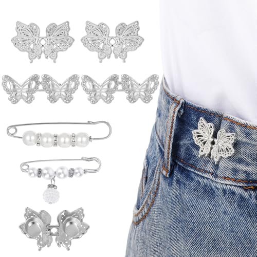 6 Stück Hosenbund Enger Machen,Mabor Wiederverwendbar Hose Enger Machen Clip Einstellbar Hosen Enger Machen Clip Butterfly Jeans Knöpfe Ohne Nähen Hosenclips zum Enger Machen für Hosen Jeans von Mabor