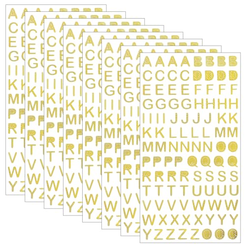 8 Blätter Buchstaben Aufkleber,Mabor Gold Klebebuchstaben Selbstklebende Buchstaben Sticker Glitter Buchstaben zum Aufkleben Dekorative Alphabet Stickers für DIY Scrapbooking Handgemachte Grußkarten von Mabor