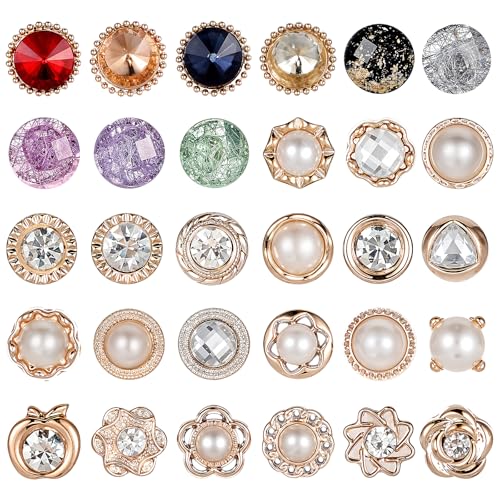 30 Stück Brosche Knöpfe,Mabor Brosche Damen Buttons Knöpfe Ohne Nähen Abnehmbar Broschen für Kleidung Pearl Knöpfe Damen Knöpfe Ohne Nähen Knöpfe für Hemdbrosche für Frauen Kleidung Cardigan von Mabor