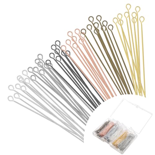 Mabor 600 Stück Stecknadeln,6 Farben Kettelstifte 5cm Nietstifte Schmuckherstellung Offene Ösenstifte Nietstifte Metall Kopfstifte Eye Pins Kopf Pins für Halsketten Schmuckherstellung Reparatur von Mabor