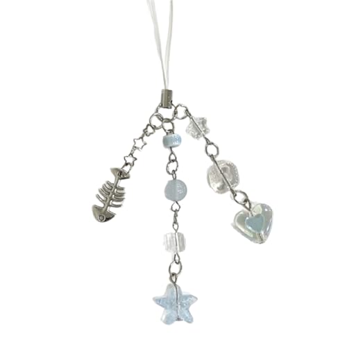 Mabta Bunter Perlen-Schlüsselanhänger, niedlicher Fischgräten-Stern, Herz, Handyanhänger, einzigartiges Handtaschen-Charm-Accessoire für Frauen und Mädchen von Mabta
